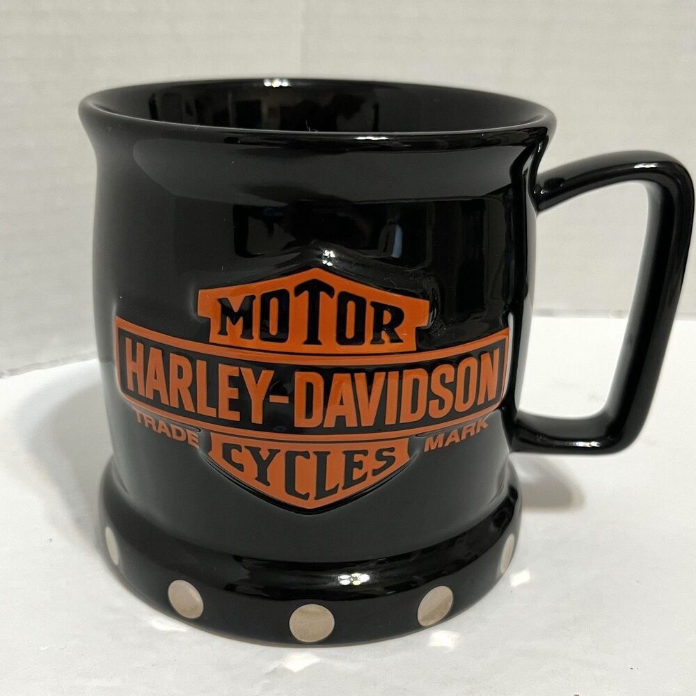 Harley Davidson Motor Cycles Large Coffee Mug Ceramic Raised 3D Logo Vintage EUC